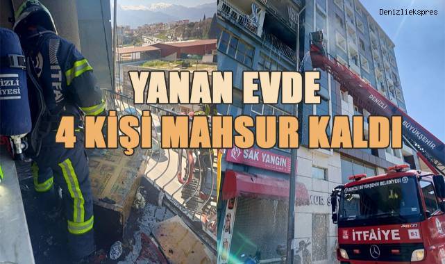 Yanan evde 4 kişi mahsur kaldı