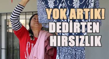 Rahat tavırlı hırsız tele asılı çamaşırlardan beğendiğini seçerek alıp götürdü