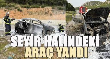 Seyir halinde alev alan otomobilden geriye hurda yığını kaldı