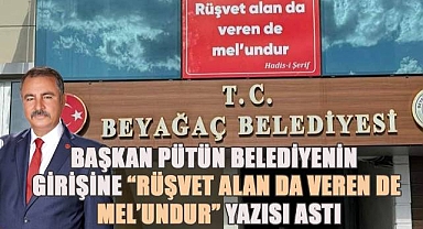 Başkan Pütün belediyenin girişine,