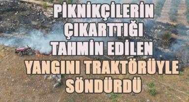 Çiftçinin yangınla amansız mücadelesi dron kamerasına yansıdı