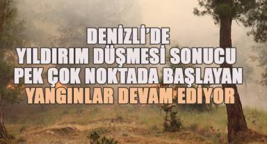 Denizli'de yıldırım düşmesi sonucu pek çok noktada başlayan yangınlar devam ediyor