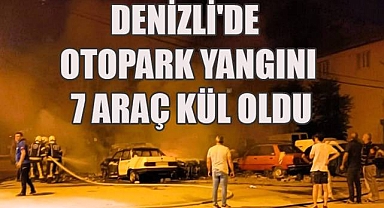 Denizli'de otopark yangını, 7 araç kül oldu
