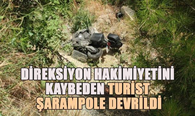 Direksiyon hakimiyetini kaybeden turist şarampole devrildi