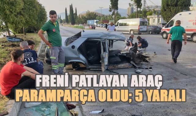 Freni patlayan otomobil paramparça oldu; 5 yaralı