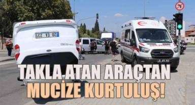 Ters dönen araçtan mucize kurtuluş!