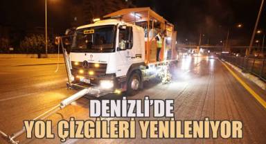 Denizli'de yol çizgileri yenileniyor
