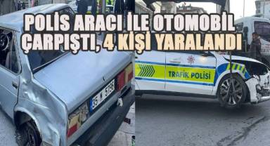 Denizli'de Polis Aracı ile Otomobil Çarpıştı, 4 Kişi Yaralandı