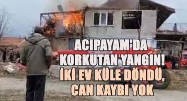 Acıpayam'da Korkutan Yangın! İki Ev Küllere Döndü, Can Kaybı Yok