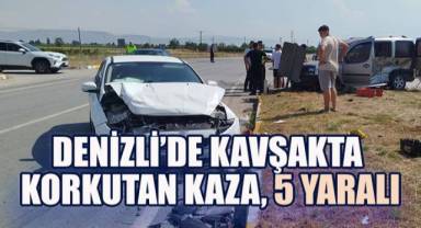 Denizli’de Kavşakta Korkutan Kaza: 5 Yaralı