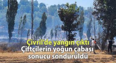 Tarım arazisinde çıkan yangın itfaiye ve çiftçilerin yoğun çabası sonucu söndürüldü