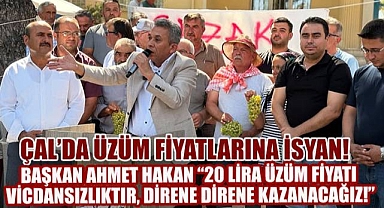 Çal'da üzüm üreticileri eylem yaptı. Başkan Hakan üreticiye destek verdi,