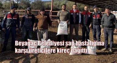 Beyağaç Belediyesi şap hastalığına karşı üreticilere kireç dağıttı