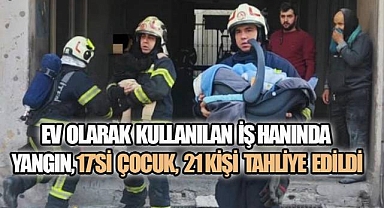 Ev Olarak Kullanılan İş Hanında Yangın: 17'si Çocuk, 21 Kişi Tahliye Edildi
