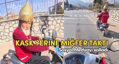 Kask yerine miğfer takan dede görenleri şaşırttı