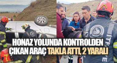Honaz Çevre YolundaYağmurda Kontrolden Çıkan Otomobil Takla Attı, 2 Yaralı