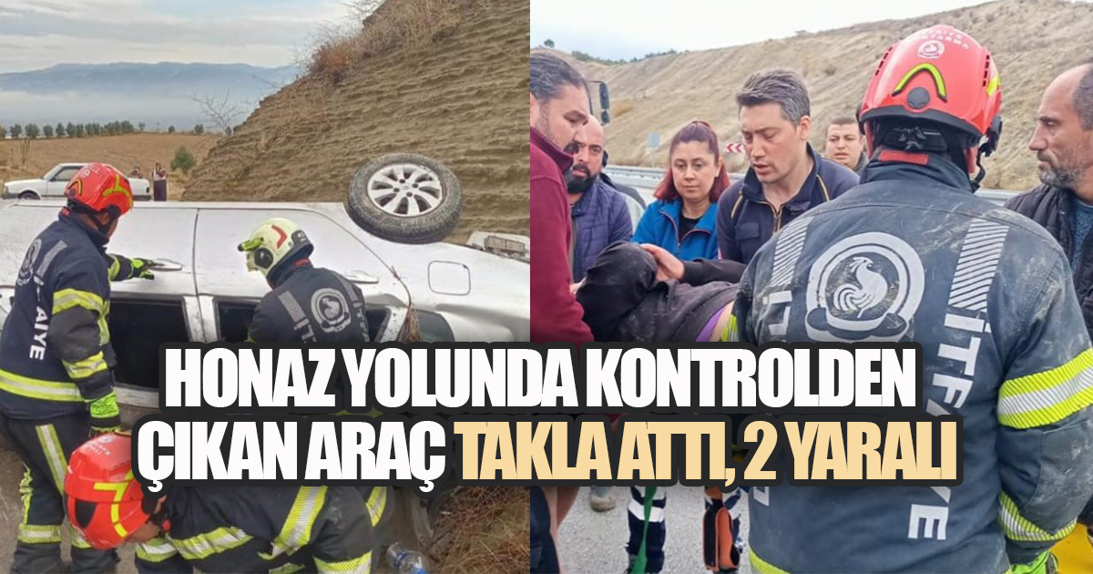Honaz Çevre YolundaYağmurda Kontrolden Çıkan Otomobil Takla Attı, 2 Yaralı