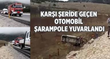 Karşı şeride geçen otomobil şarampole yuvarlandı
