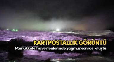 Pamukkale travertenlerinde yağmur sonrası oluşan sis, kartpostallık görüntüler oluşturdu