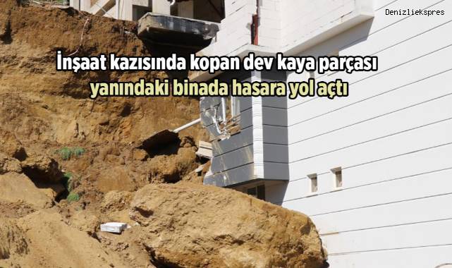 İnşaat kazısında kopan dev kaya parçası yanındaki binada hasara yol açtı