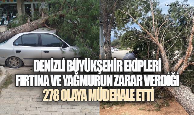 Denizli Büyükşehir fırtına ve yağmurun zarar verdiği 278 olaya müdehale etti