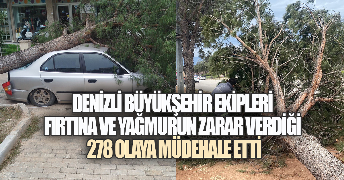 Denizli Büyükşehir fırtına ve yağmurun zarar verdiği 278 olaya müdehale etti