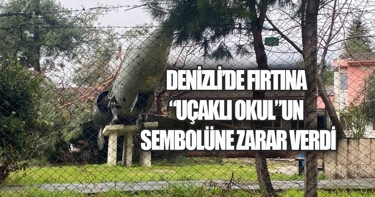 Denizli'de kuvvetli fırtına yüzünden Uçaklı Okul'un uçağının üstüne çam devrildi