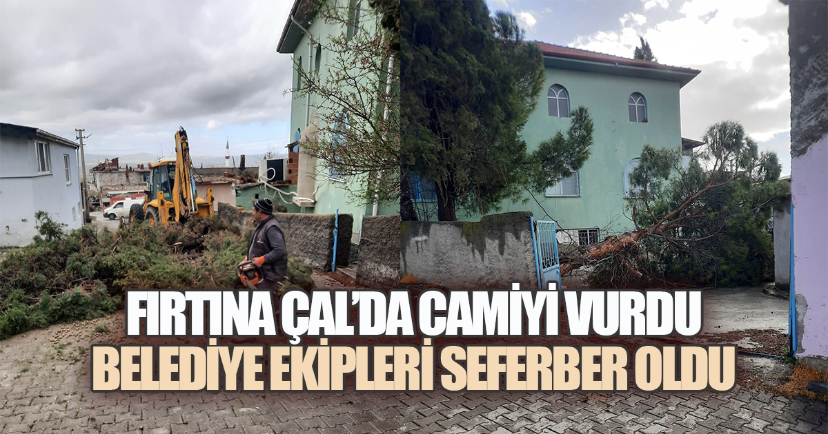 Çam Ağaçları Caminin Üzerine Devrildi, Çal Belediyesi'nin Ekipleri Seferber Oldu