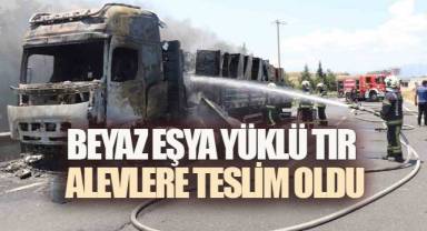 Beyaz Eşya Yüklü Tır Alevlere Teslim Oldu. Ekinler Son Anda Kurtarıldı