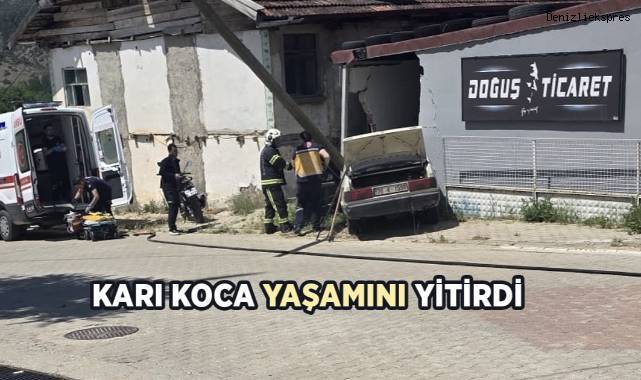 Deponun duvarına çarpan otomobildeki yaşlı karı koca hayatını kaybetti