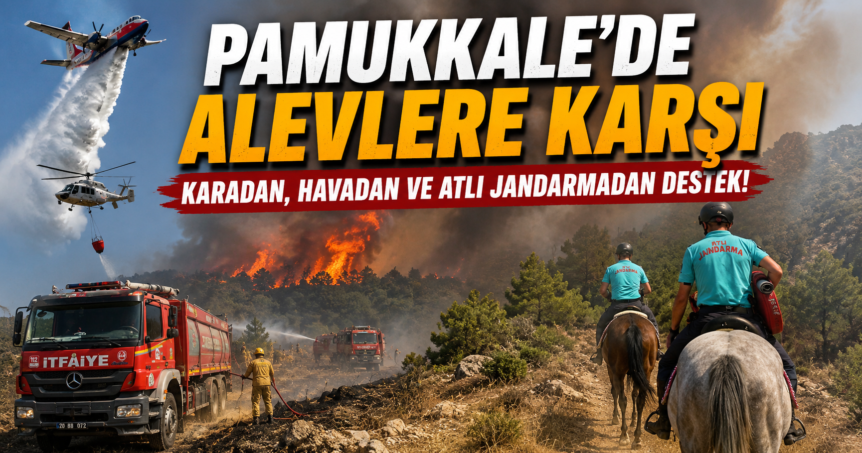 Pamukkale'de Orman Yangınına Atlı Jandarma Desteği: Araçların Giremediği Yerlere Hortum Taşıdılar
